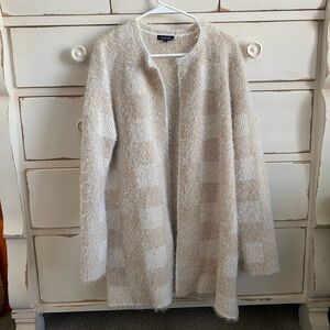 Verve Ami Textured Beige and Cream Sweater Cardigan